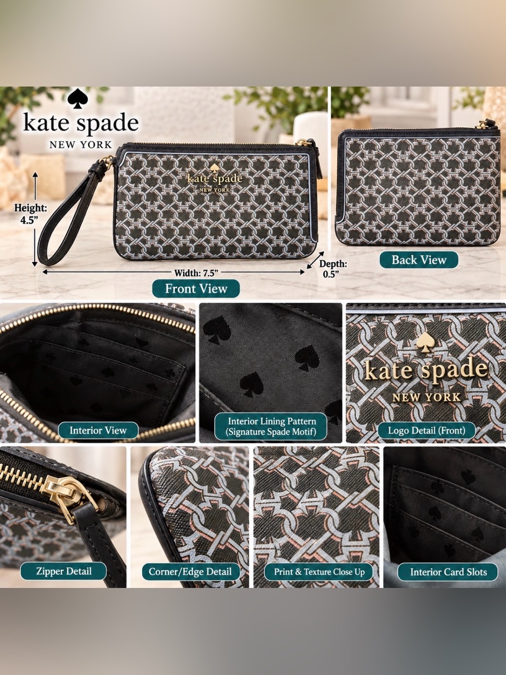 kate spade Black & White Geometric Wristlet Clutch